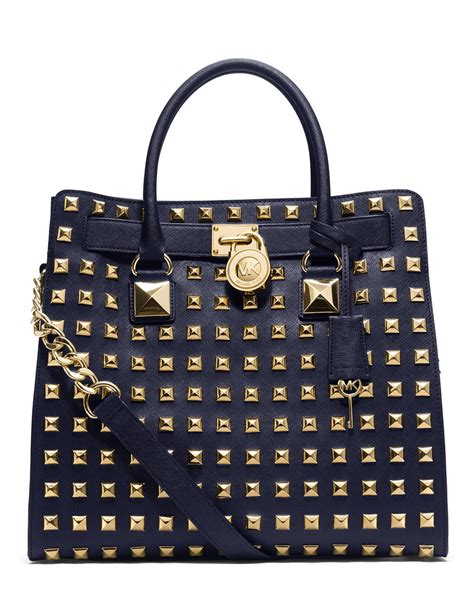 michael kors hamilton navy satchel|Michael Kors Hamilton studded bag.